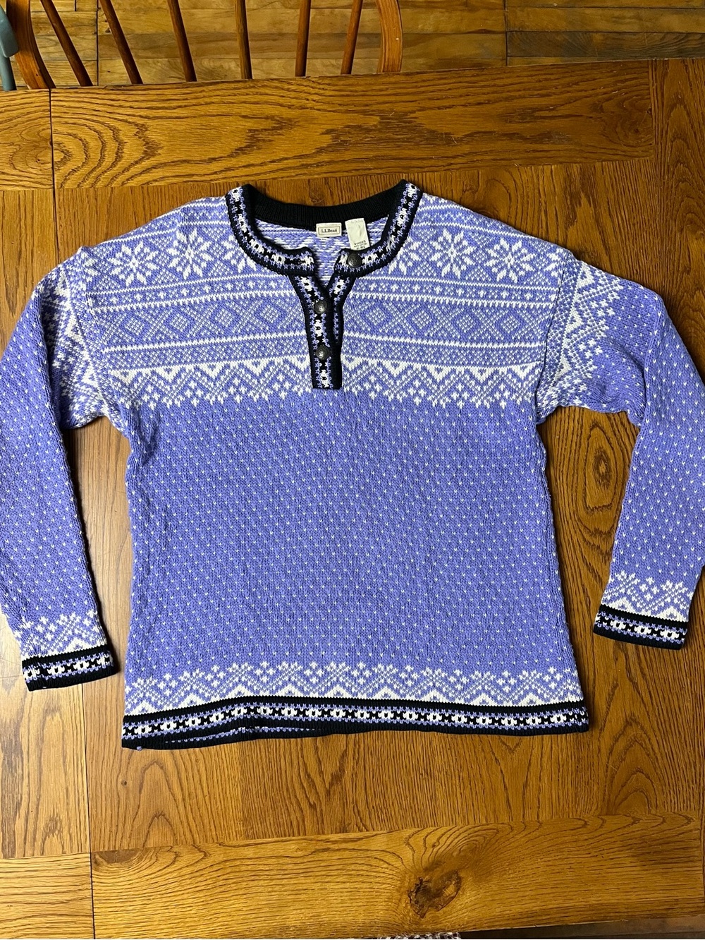 LL Bean fair isle Nordic heavy cotton cardigan sweater